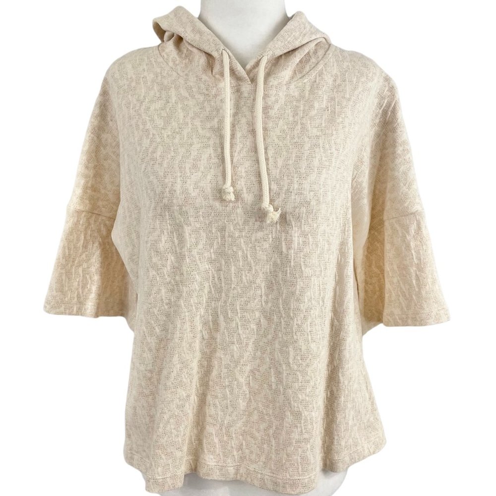 New SMF Metallic Jacquard Knit Short Sleeve Hooded Top Cream Gold Eur Size Small